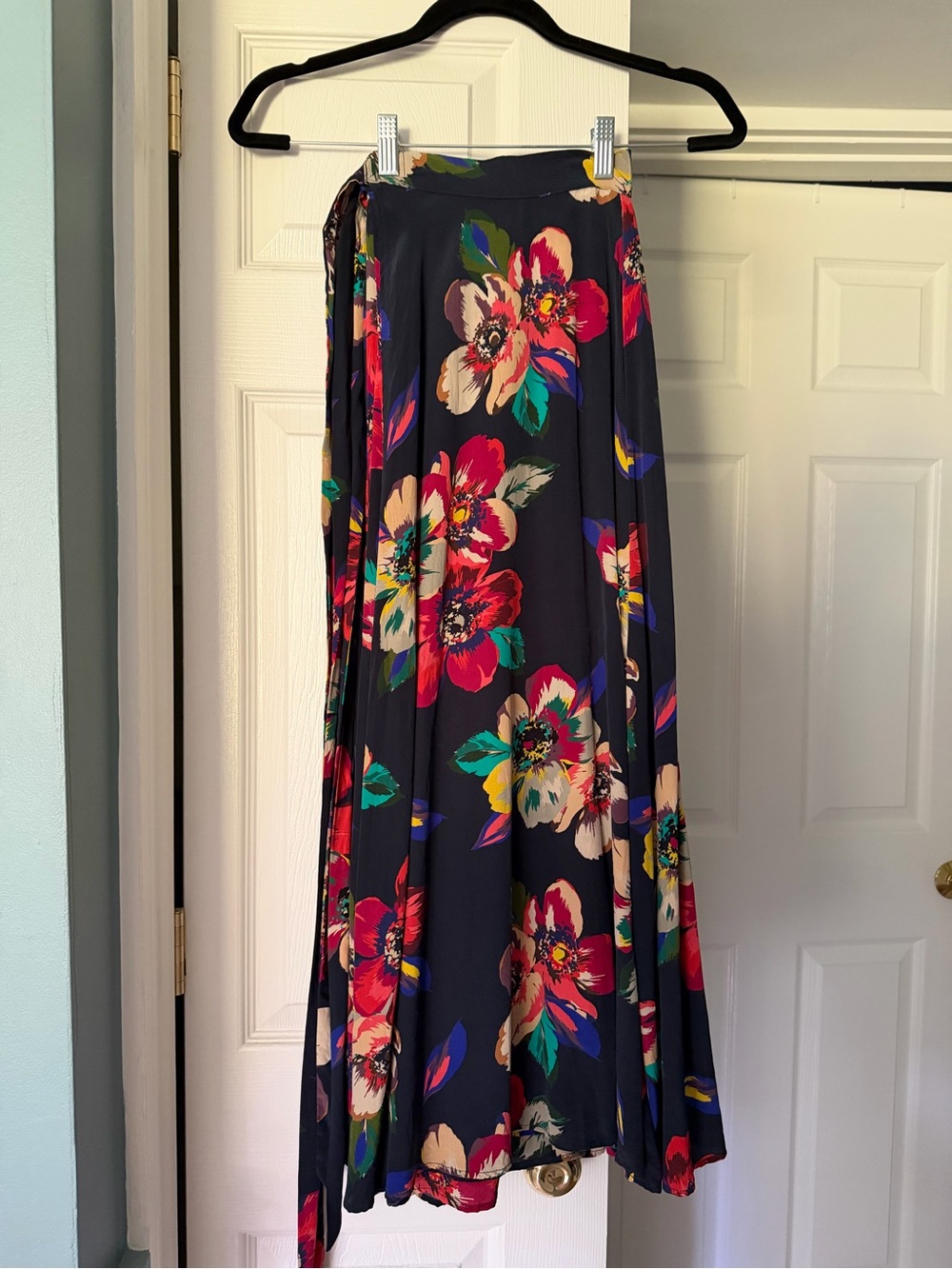 Amour Vert Navy Maxi Skirt with Bright Floral Print